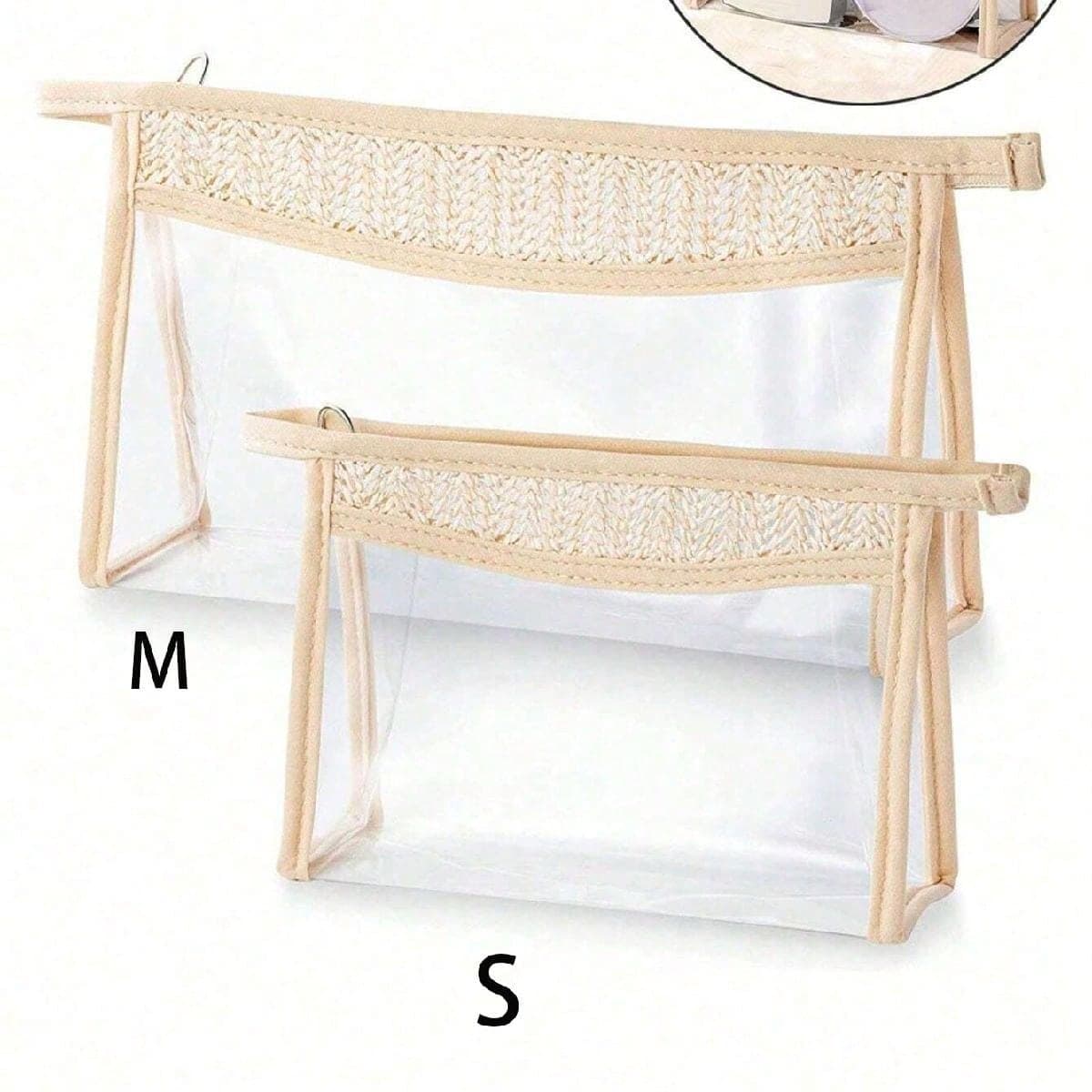 1 pièce Sac de rangement de produits de toilette portable amélioré en PVC transparent étanche, sac de rangement de produits de beauté en paille,