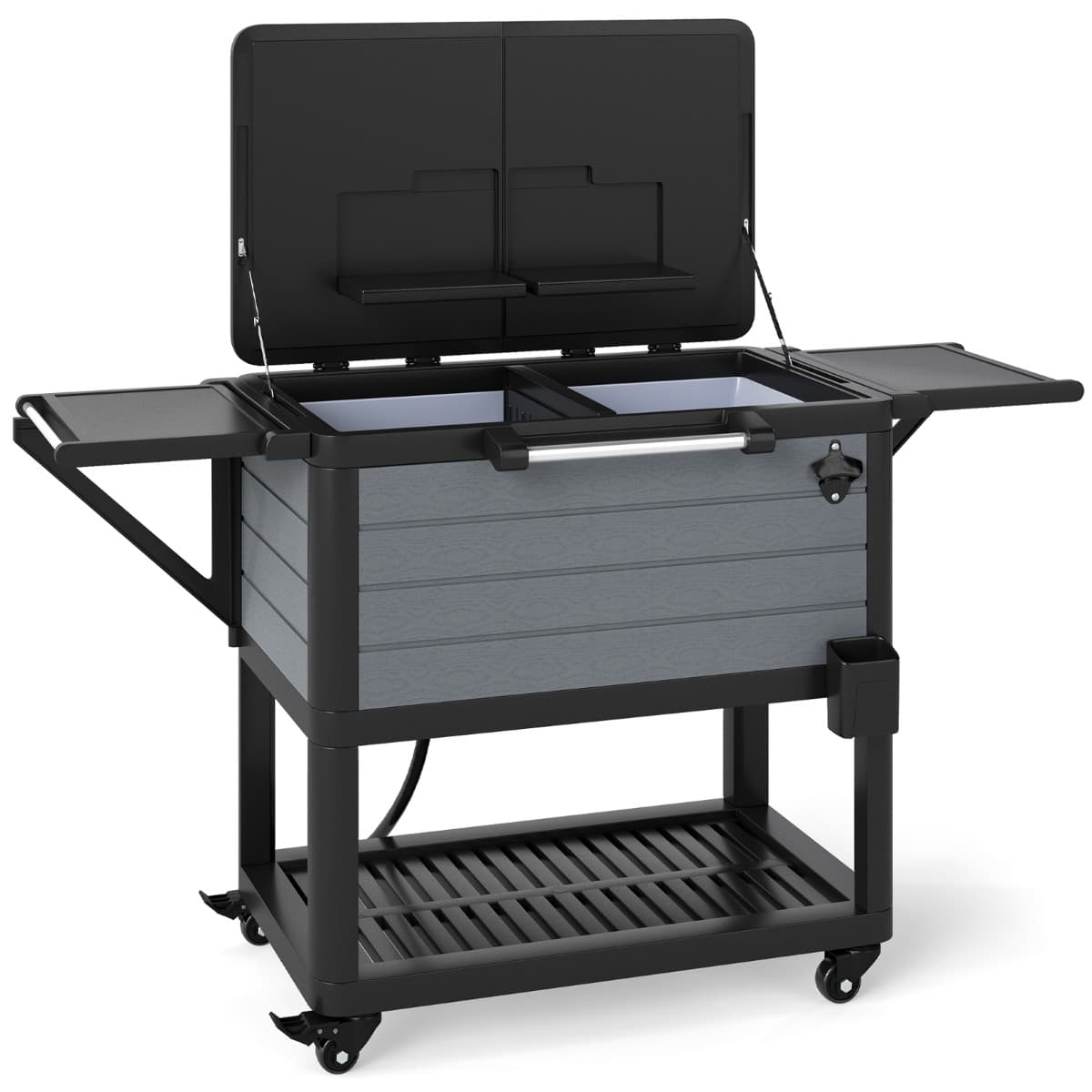 CostwayChariot Isothermique de 91L Réfrigérant avec Roulettes Ouvre-Bouteille Desserte Jardin Mobile pour Conserver la Glace et Boissons